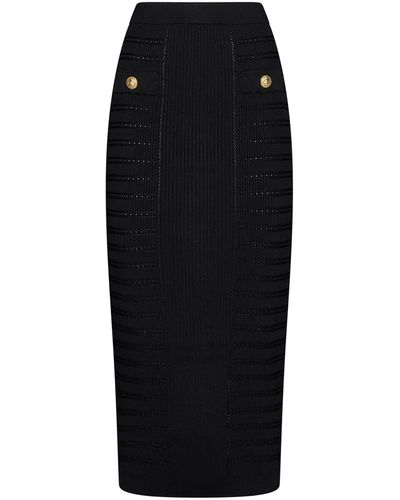 Balmain Viscose-blend Knit Midi Skirt - Black