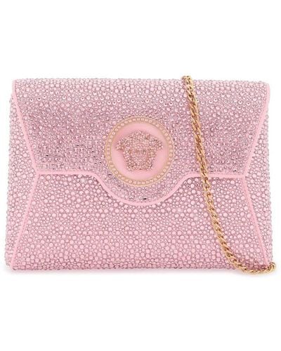 Versace La Medusa Envelope Clutch With Crystals - Pink