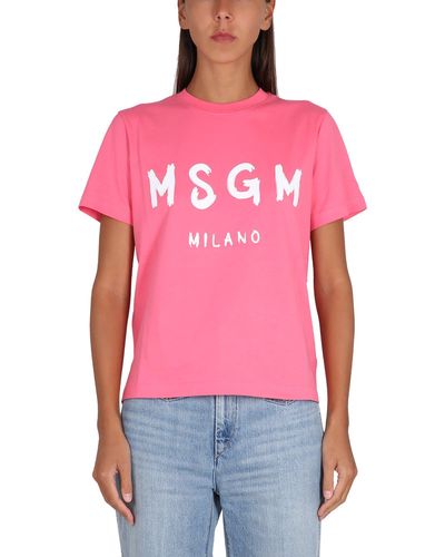 MSGM Cotton Jersey T-shirt With Logo - Red