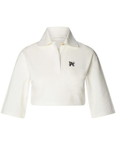 Palm Angels Logo-embroidered Cropped Cotton-piqué Polo Shirt - White
