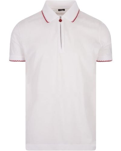 Kiton Piqué Polo Shirt With Zip - White