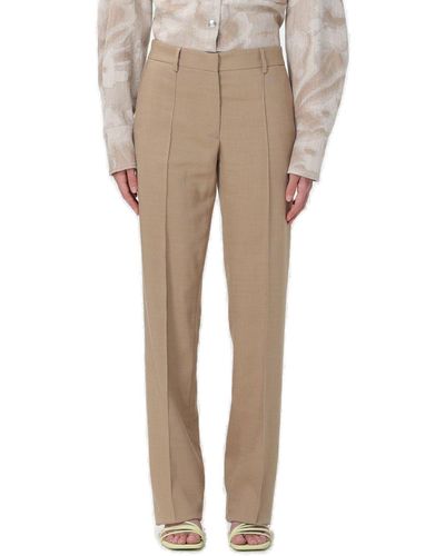 MSGM Straight-Leg Pleated Tailored Pants - Natural