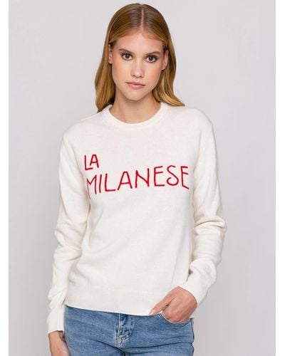 Mc2 Saint Barth Woman Sweater With La Milanese Embroidery Michela Proietti Co-lab - White