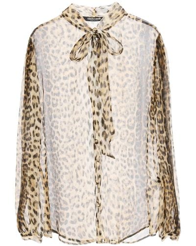 Roberto Cavalli Silk Shirt With Leopard Print - Natural