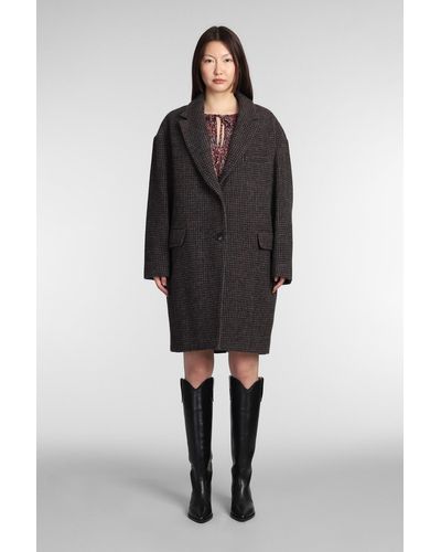 Isabel Marant Limiza Coat In Brown Wool - Black