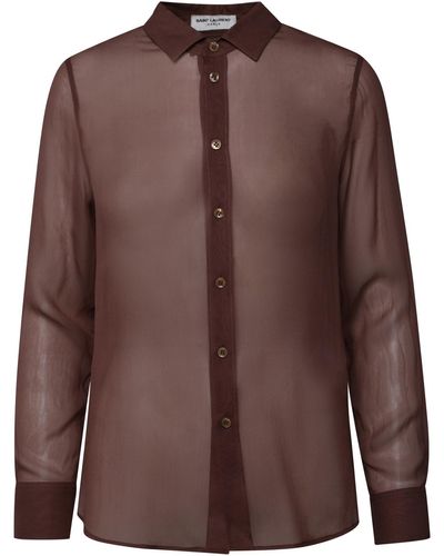 Saint Laurent Pink Silk Shirt - Brown