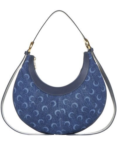 Marine Serre Eclips Deadstock Denim And Leather Bag - Blue