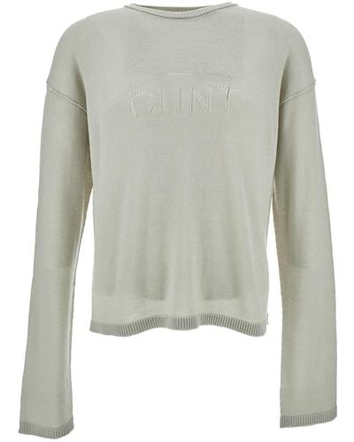 Rick Owens Gray Long Sleeve Top With Cunt Writing In Wool Man