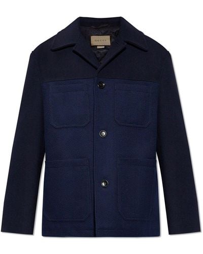 Gucci Short Wool Coat, - Blue