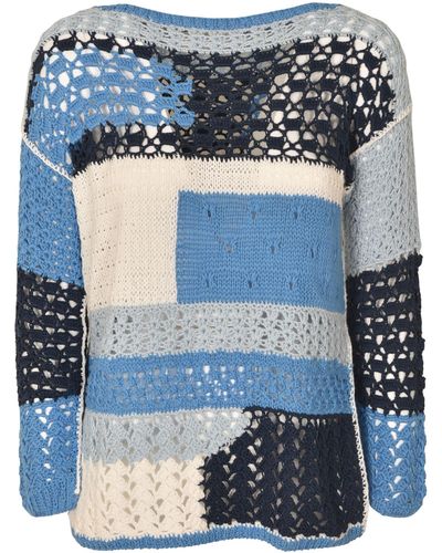 Saverio Palatella Crochet Knit Sweater - Blue