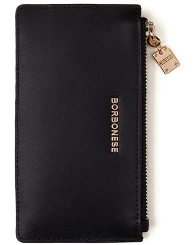 Borbonese Medium Black Leather Card Holder - White