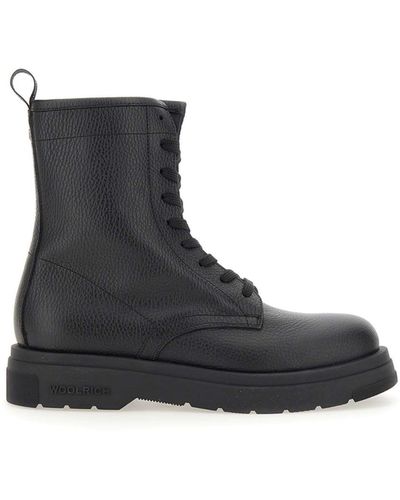 Woolrich New City" Tumbled Leather Boots - Black