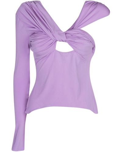 Nensi Dojaka One-Sleeve V-Neck Draped Top - Purple