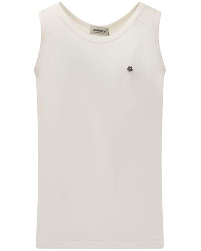 A PAPER KID Tank Top With Flower Pin - White