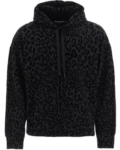 Dolce & Gabbana Flocked Leopard Hoodie - Black