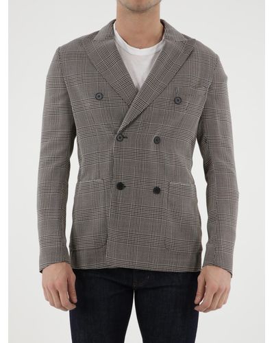 Tonello Double-Breasted Glen Plaid Jacket - Natural