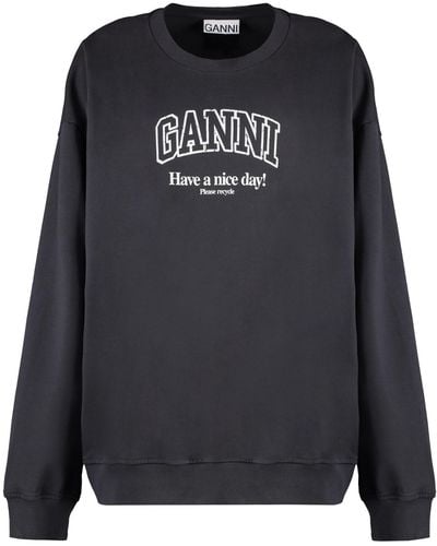 Ganni Cotton Crew-Neck Sweatshirt - Black