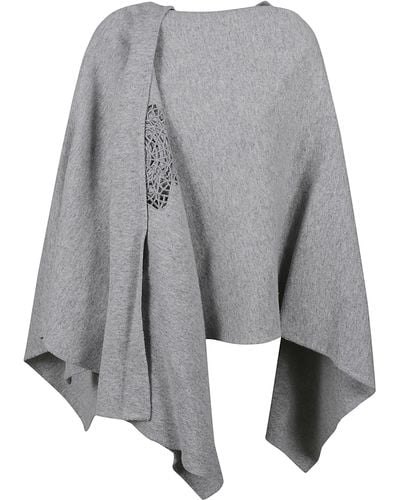 Ermanno Scervino Crochet Detail Poncho - Grey