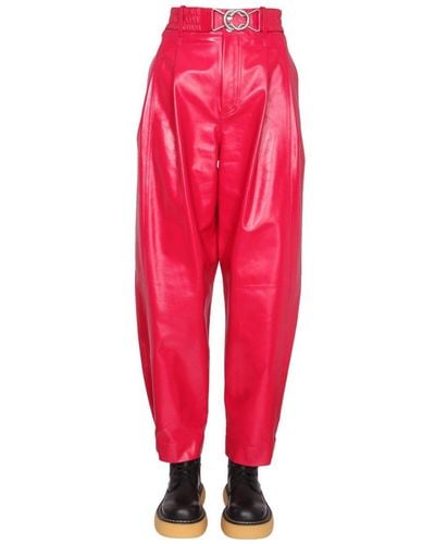 Bottega Veneta Cropped Leather Trousers - Red