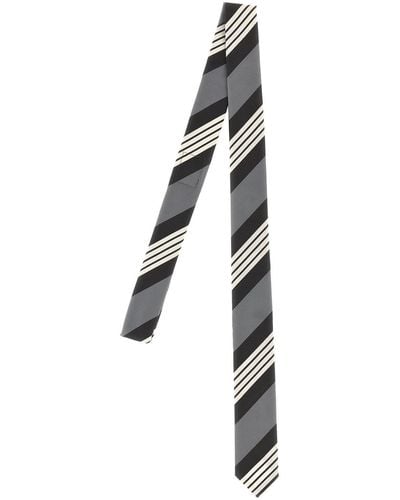 Thom Browne Logo Patch Striped Tie - Grey