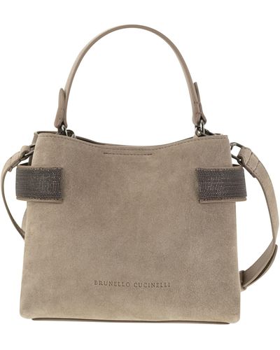 Brunello Cucinelli Suede Bag With Precious Bands - Grey