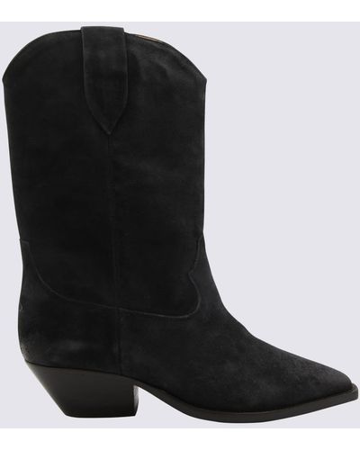 Isabel Marant Faded Suede Duerto Western Boots - Black