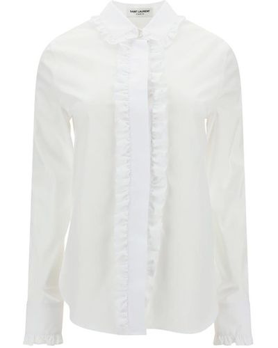 Saint Laurent Ruffled Cotton-poplin Shirt - White
