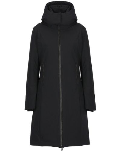 Save The Duck Zip Up Hooded Long Coat - Black