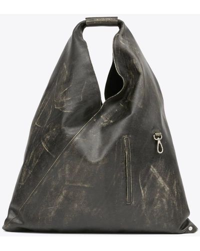 MM6 by Maison Martin Margiela Borsa Mano Charcoal Distressed Leather Big Japanese Tote Bag - Black