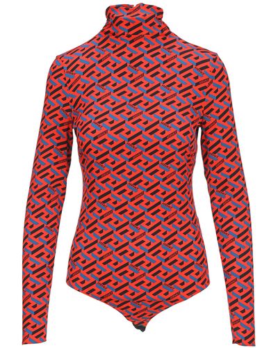 Versace La Greca Print Bodysuit - Orange