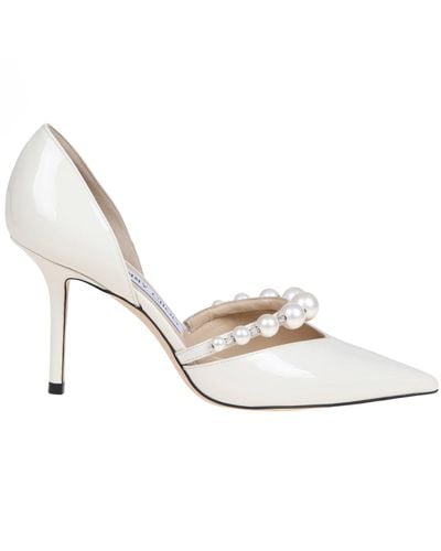 Jimmy Choo Aurelie 85 Patent Leather Pumps With Applied Pearls - Metallic