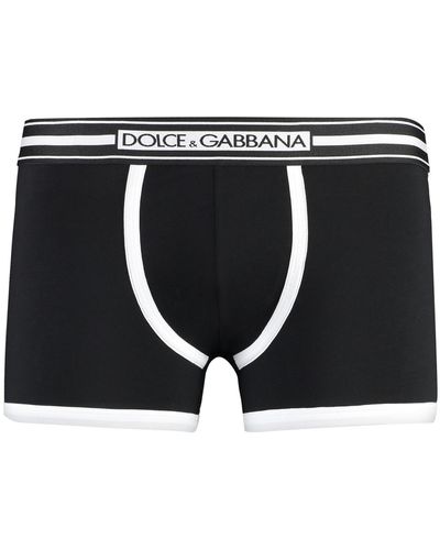 Dolce & Gabbana Logoed Elastic Band Cotton Trunks - Black
