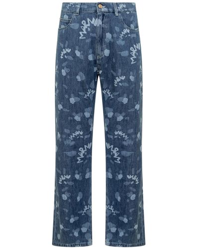 Marni Jeans With Dripping Print - Blue