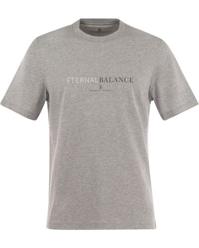 Brunello Cucinelli Crew-Neck Cotton Jersey T-Shirt With Print - Grey
