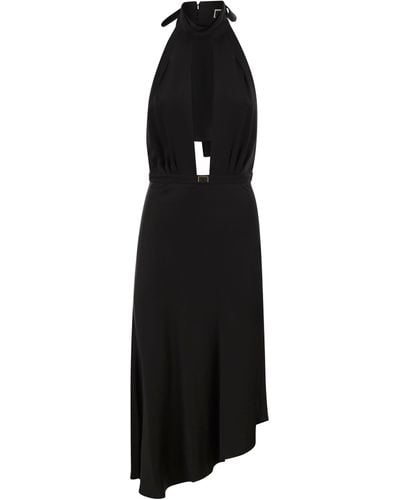 Elisabetta Franchi Satin Midi Dress With Asymmetric Skirt - Black