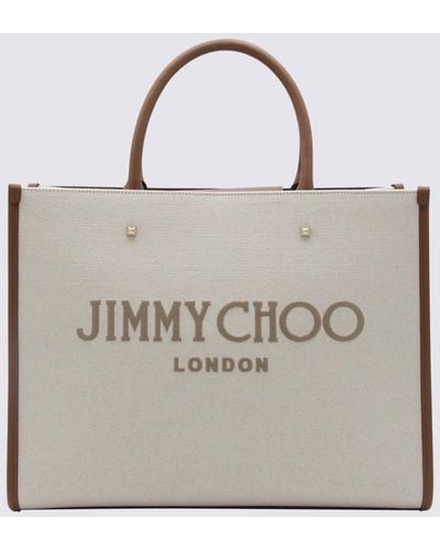 Jimmy Choo Natural And Taupe Canvas Avenue Medium Tote Bag - Multicolor