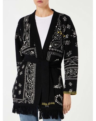 Mc2 Saint Barth Woman Bandanna Coat With Belt And St. Barth Embroidery - Black