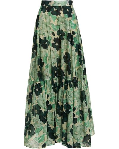 Plan C Long Flowered Skirt - Green