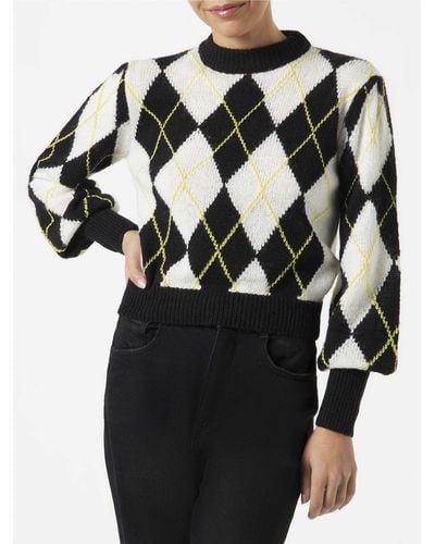 Mc2 Saint Barth Brushed Sweater With Argyle Pattern - Black