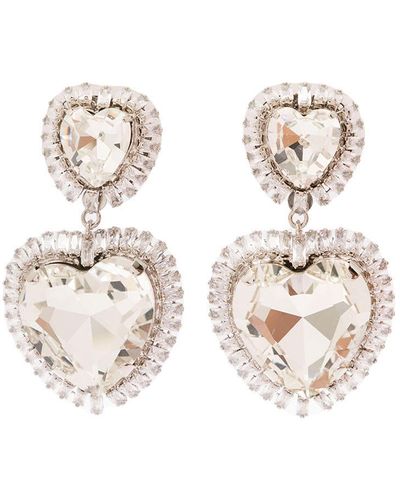 Alessandra Rich Colored Heart-Shaped Clip-On Earrings With Crystal Embellishment - White