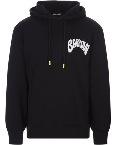 Barrow Black Hoodie With Front And Back Logo Print - Blue