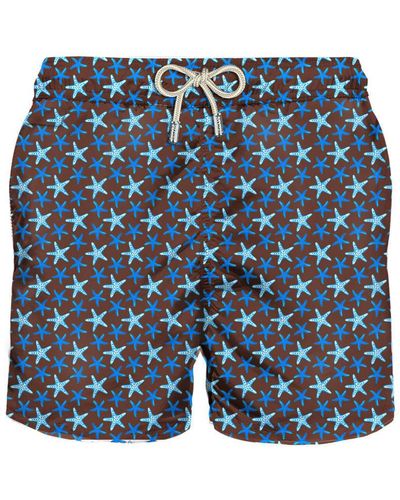 Mc2 Saint Barth Light Fabric Swim Shorts With Star Print - Blue