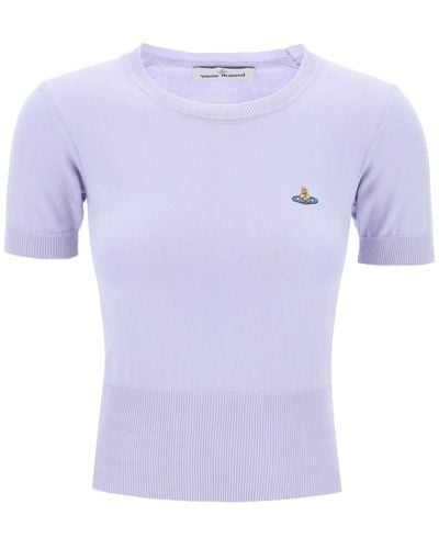 Vivienne Westwood Bea Short-Sleeve Sweater With Orb Embroidery - Purple