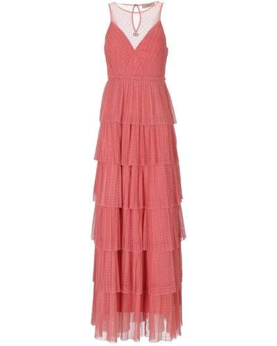 Twin Set Dark Pink Long Dress With Flounces - Red