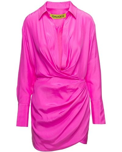 GAUGE81 Naha Draped Shirt Mini Hot Dress - Pink