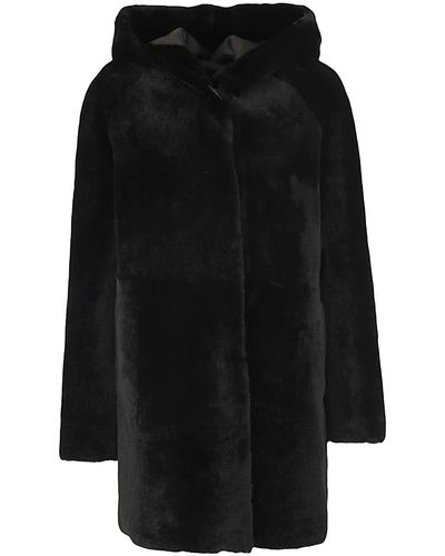 DROMe Hooded Shearling Coat - Black