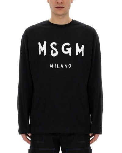 MSGM T-Shirt With Brushed Logo - Black