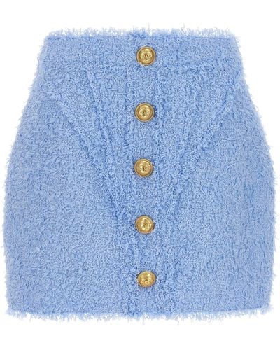 Balmain Logo Button Tweed Skirt Skirts - Blue