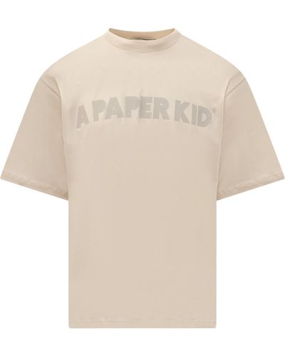 A PAPER KID Logo Print T-Shirt - Natural