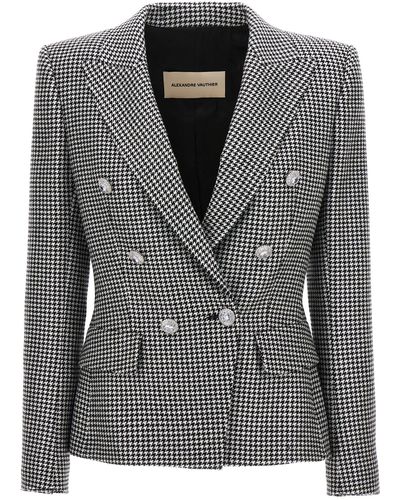 Alexandre Vauthier Double-breasted Houndstooth Blazer Jackets - Black